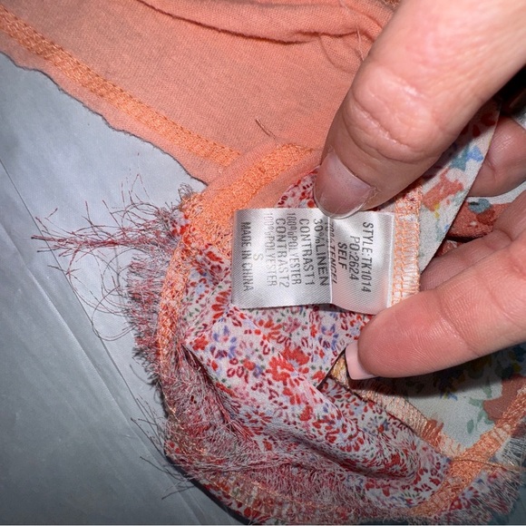 Free People vibes Orange Short Sleeve Tee with Floral Ruffle Sleeves - Picture 4 of 7